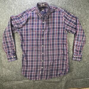 Peter Millar Shirt Mens Medium Blue Red White Plaid Button Down Cotton Classic